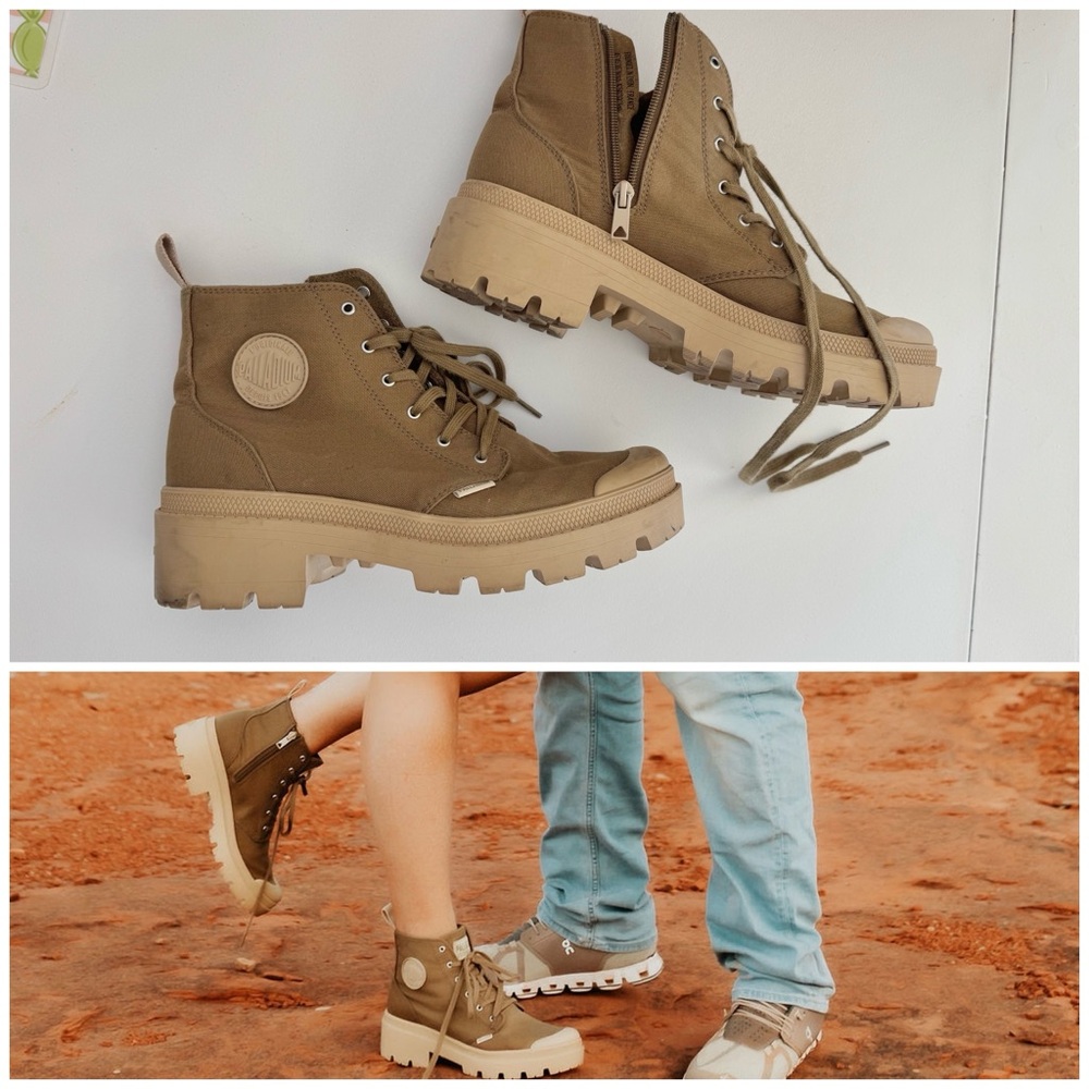 Free People Palladium Pallabase Twill Boots- Butternut, Size 9
